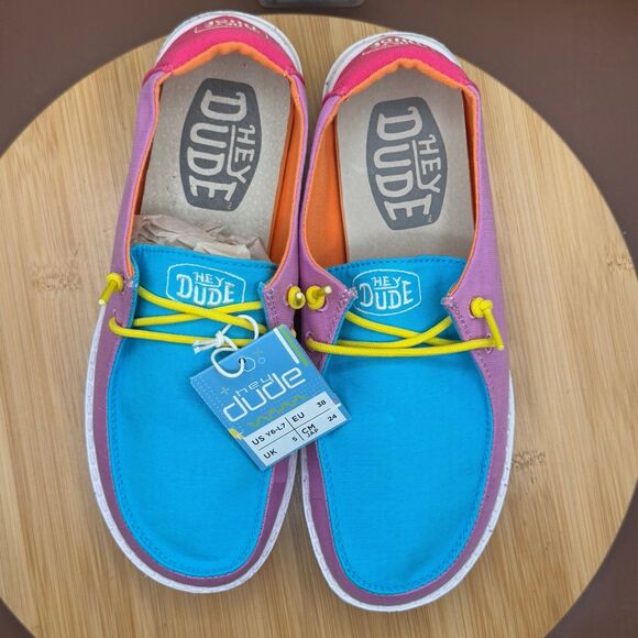 Hey Dude Wendy Slub Canvas Color Block Women’s Size 7/ 6 youth - Picture 4 of 8